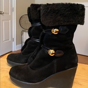 Coach suede boots with fur cuff